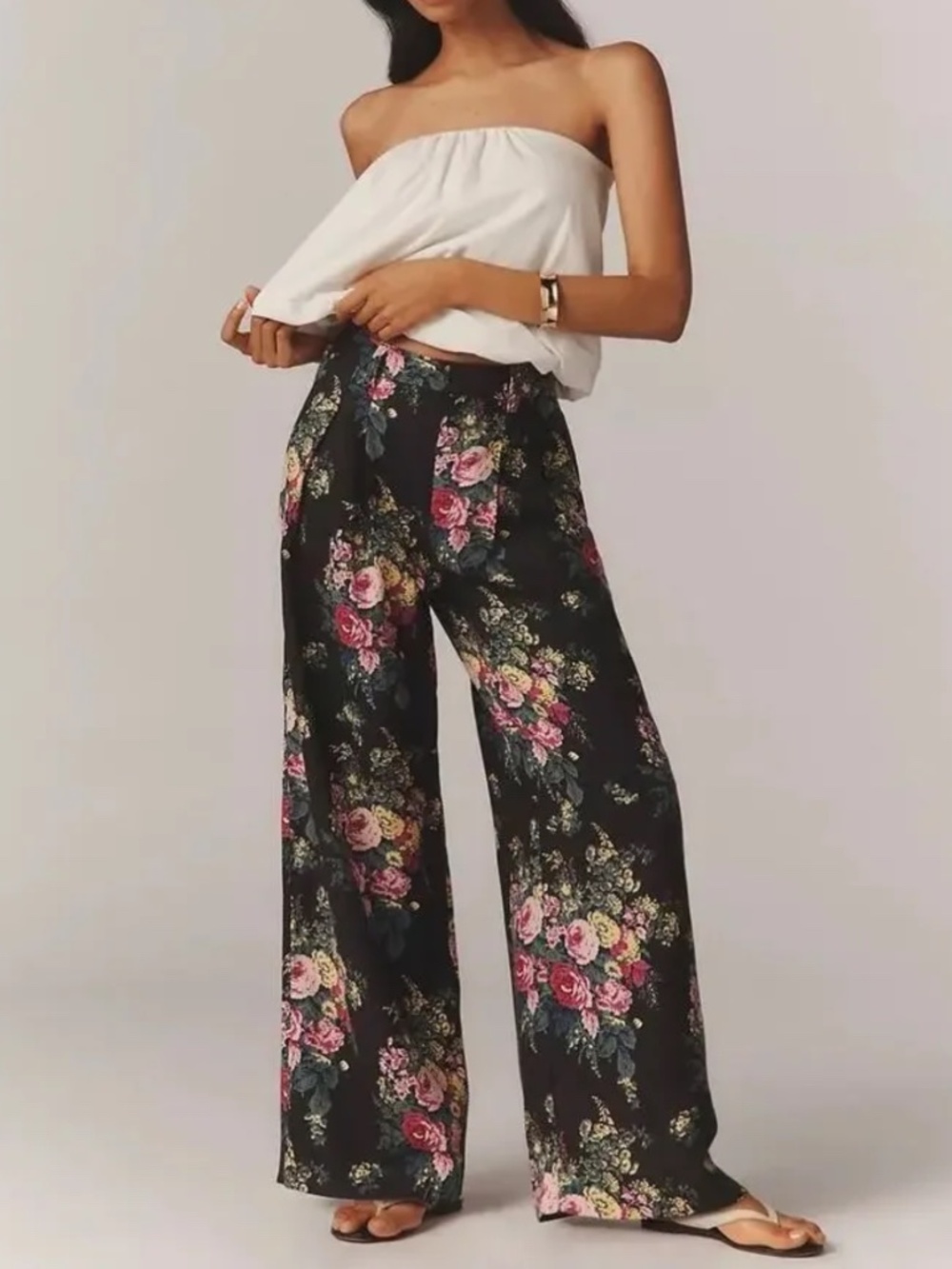 Maeve x Anthropologie The Avery Pleated Wide Leg Pants Floral 100% Linen